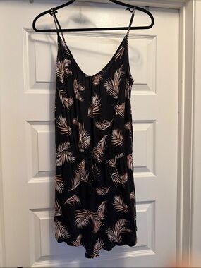 Black Romper with Blush Leaf Print